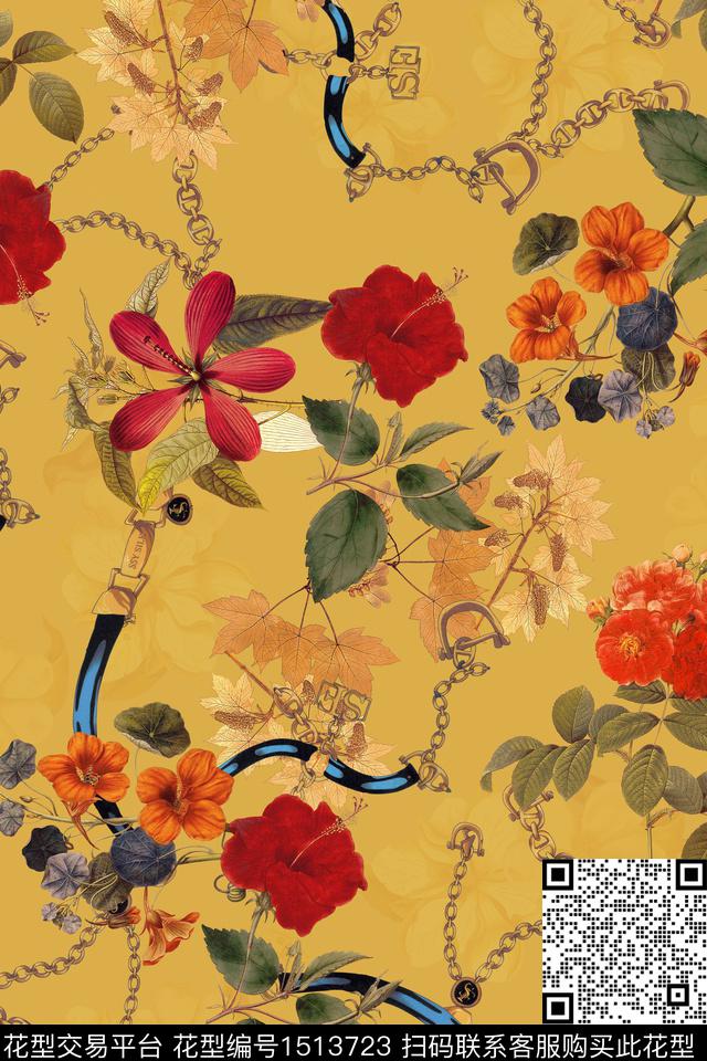 中老年花卉链条棉麻系列数码印花华亿平台下载（图片编号: 1513723） - 瓦栏（Walan）