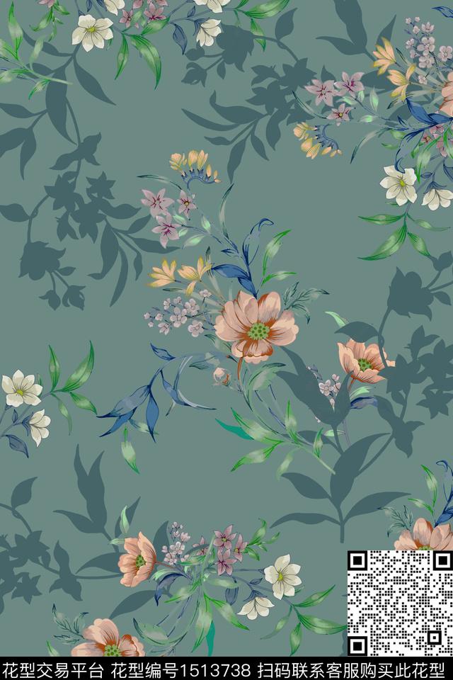 花卉手绘矢量数码印花华亿平台下载（图片编号: 1513738） - 瓦栏（Walan）