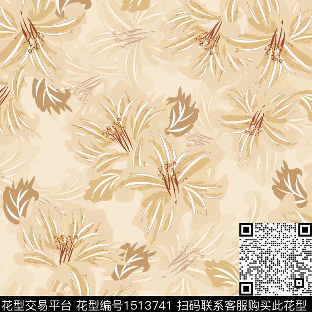 花卉手绘矢量数码印花华亿平台下载（图片编号: 1513741） - 瓦栏（Walan）