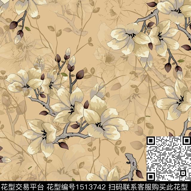 花卉手绘矢量数码印花华亿平台下载（图片编号: 1513742） - 瓦栏（Walan）