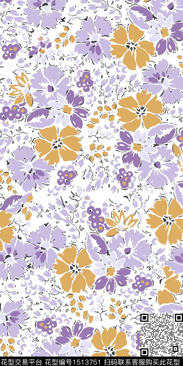 花卉小碎花手绘花卉传统印花华亿平台下载（图片编号: 1513751） - 瓦栏（Walan）