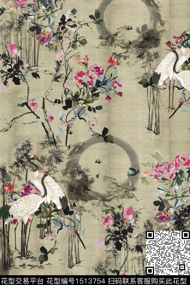 香云纱真丝中国风数码印花华亿平台下载（图片编号: 1513754） - 瓦栏（Walan）