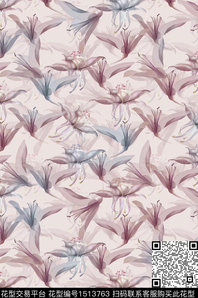 花卉小清新真丝数码印花华亿平台下载（图片编号: 1513763） - 瓦栏（Walan）