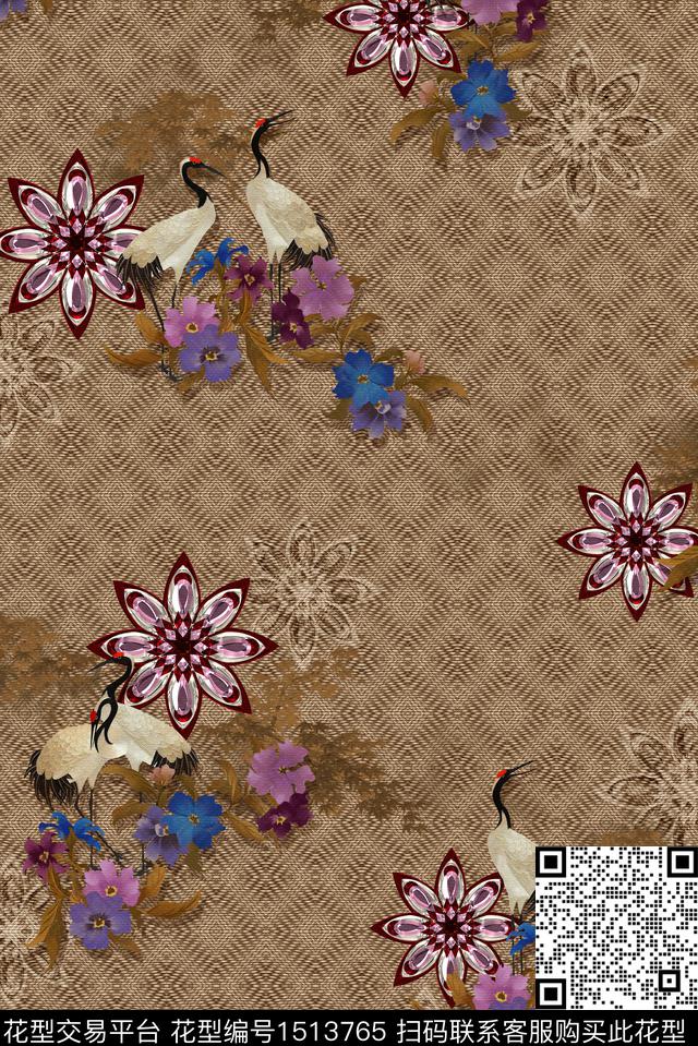 花卉手绘花卉中国风数码印花华亿平台下载（图片编号: 1513765） - 瓦栏（Walan）