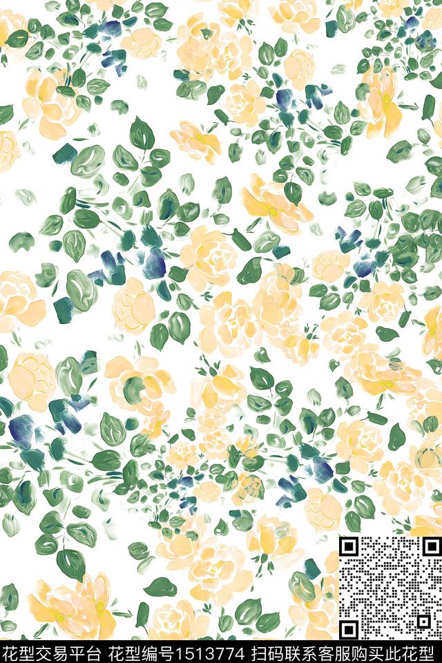 清爽底花卉花卉大牌风数码印花华亿平台下载（图片编号: 1513774） - 瓦栏（Walan）