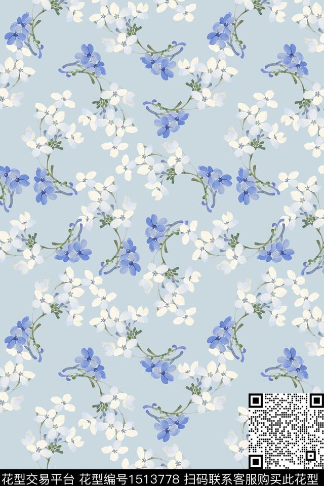 清爽底花卉大牌风小清新数码印花华亿平台下载（图片编号: 1513778） - 瓦栏（Walan）