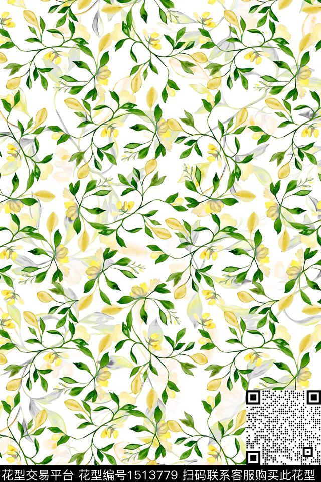 清爽底花卉大牌风小清新数码印花华亿平台下载（图片编号: 1513779） - 瓦栏（Walan）