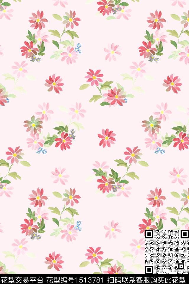 清爽底花卉大牌风小清新数码印花华亿平台下载（图片编号: 1513781） - 瓦栏（Walan）