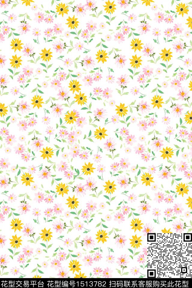 清爽底花卉大牌风小清新数码印花华亿平台下载（图片编号: 1513782） - 瓦栏（Walan）