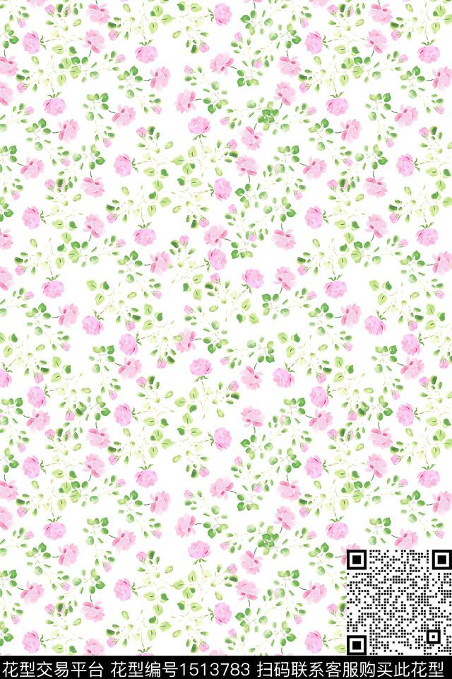 清爽底花卉大牌风小清新数码印花华亿平台下载（图片编号: 1513783） - 瓦栏（Walan）