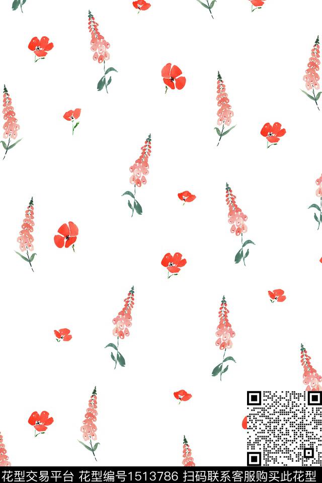 清爽底花卉大牌风小清新数码印花华亿平台下载（图片编号: 1513786） - 瓦栏（Walan）