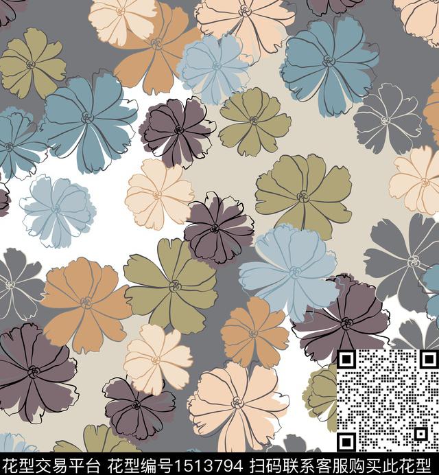 连衣裙女装花卉数码印花华亿平台下载（图片编号: 1513794） - 瓦栏（Walan）