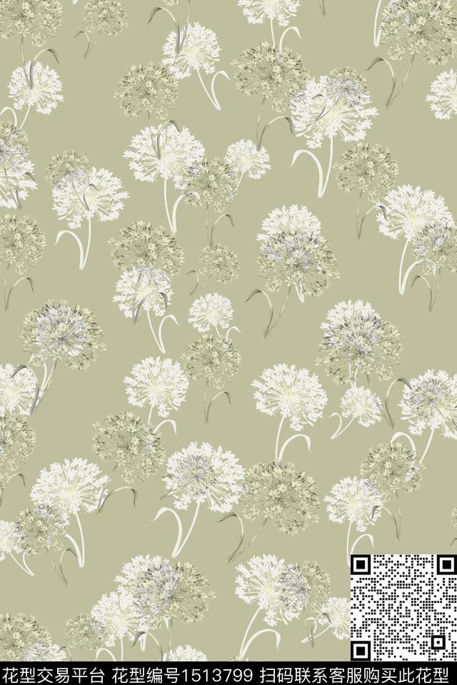 蒲公英花卉大牌风数码印花华亿平台下载（图片编号: 1513799） - 瓦栏（Walan）