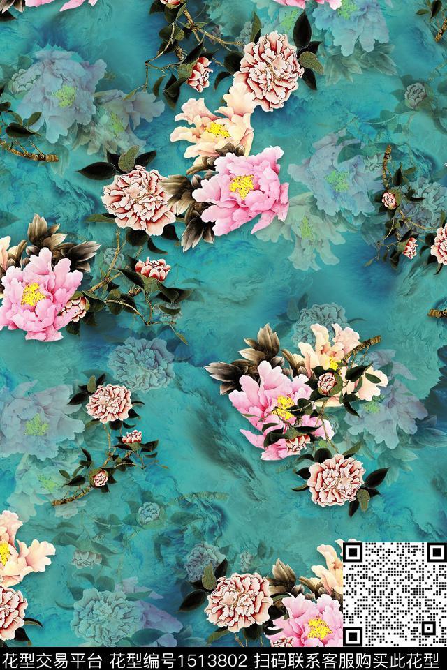 香云纱花卉中老年数码印花华亿平台下载（图片编号: 1513802） - 瓦栏（Walan）