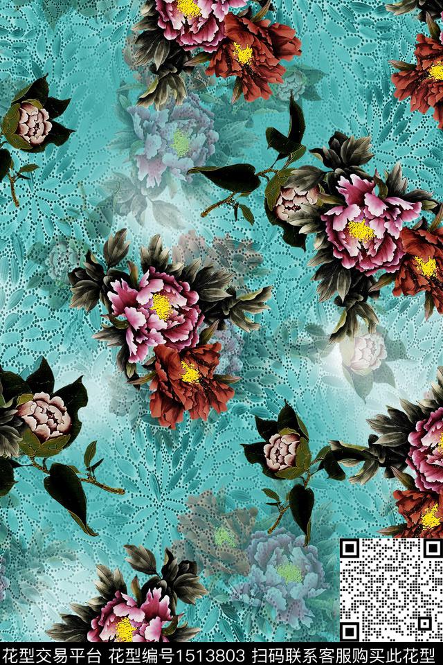 香云纱花卉中老年数码印花华亿平台下载（图片编号: 1513803） - 瓦栏（Walan）