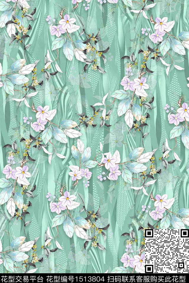 花卉香云纱小碎花数码印花华亿平台下载（图片编号: 1513804） - 瓦栏（Walan）