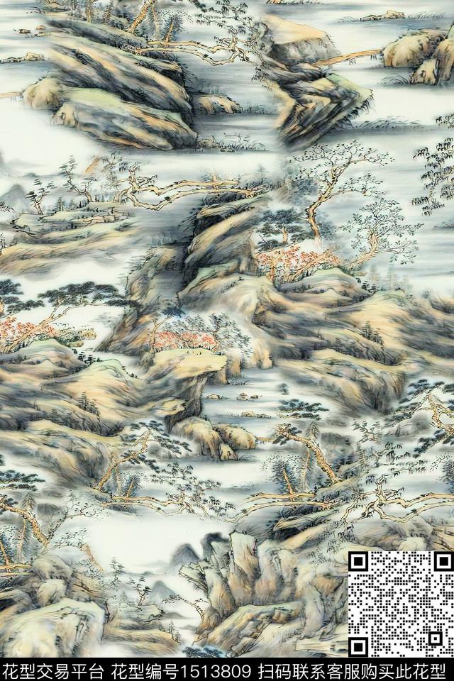 香云纱国画中老年数码印花华亿平台下载（图片编号: 1513809） - 瓦栏（Walan）