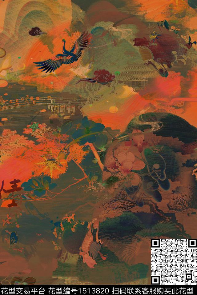 民族风花卉香云纱数码印花华亿平台下载（图片编号: 1513820） - 瓦栏（Walan）