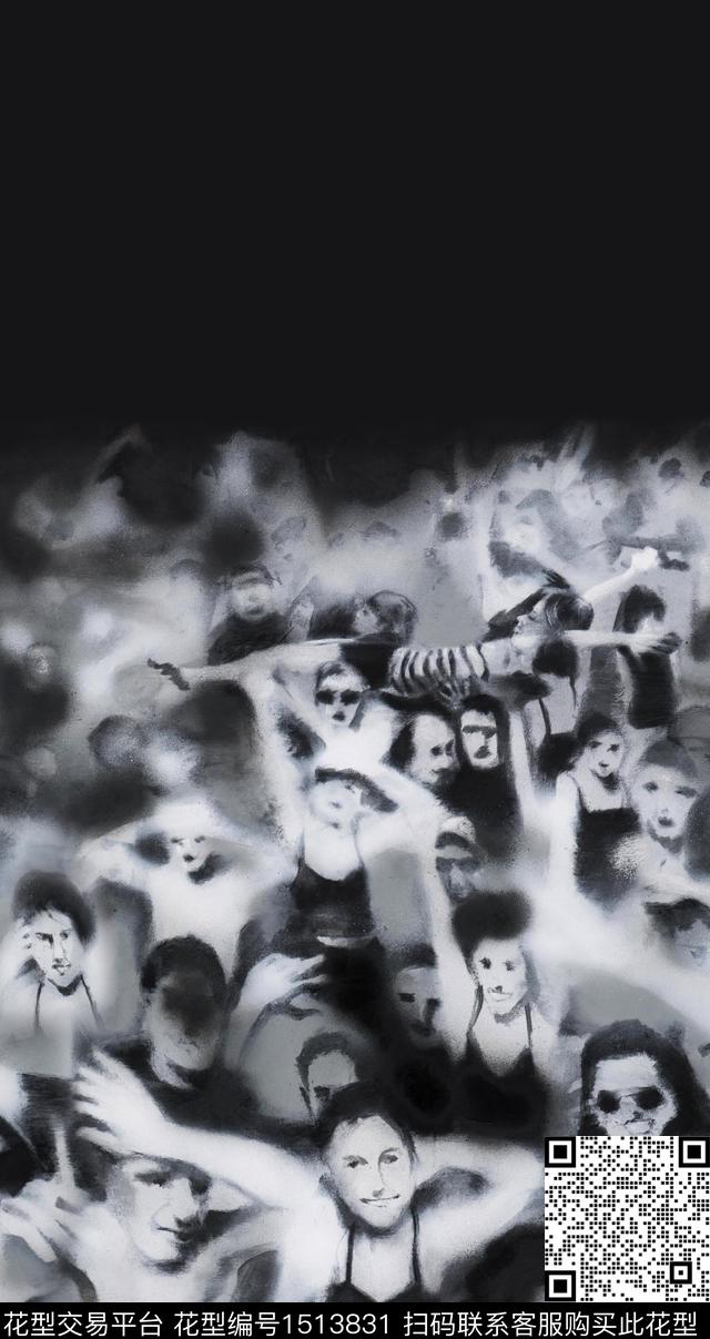 男装定位花渐变拥挤的人群数码印花华亿平台下载（图片编号: 1513831） - 瓦栏（Walan）