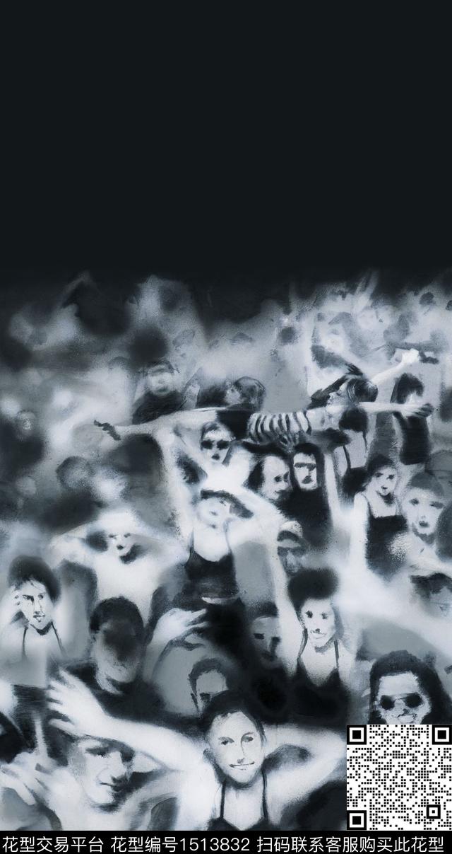 男装定位花渐变拥挤的人群数码印花华亿平台下载（图片编号: 1513832） - 瓦栏（Walan）