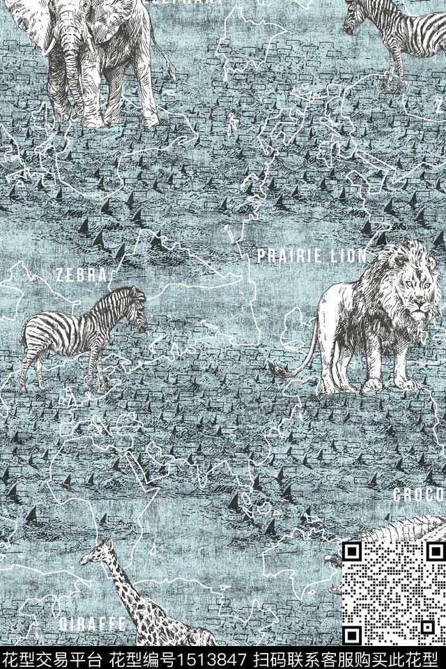 字母动物男装满版花传统印花华亿平台下载（图片编号: 1513847） - 瓦栏（Walan）