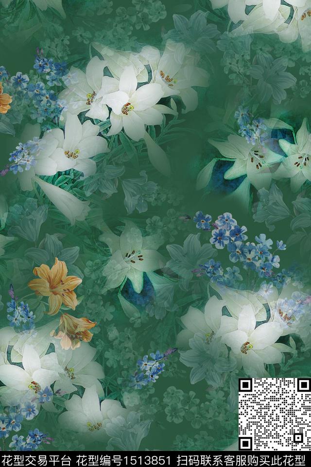 民族风花卉香云纱数码印花华亿平台下载（图片编号: 1513851） - 瓦栏（Walan）
