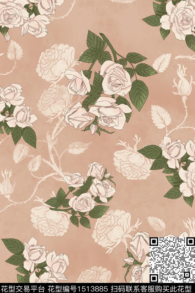 大牌风小清新手绘数码印花华亿平台下载（图片编号: 1513885） - 瓦栏（Walan）