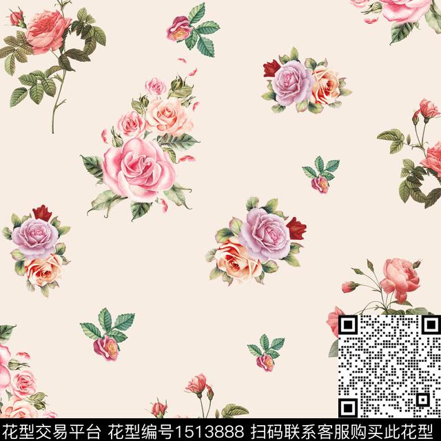 大牌风小清新手绘数码印花华亿平台下载（图片编号: 1513888） - 瓦栏（Walan）