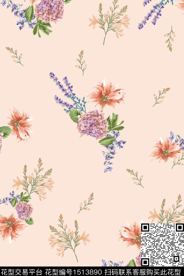 大牌风小清新手绘数码印花华亿平台下载（图片编号: 1513890） - 瓦栏（Walan）