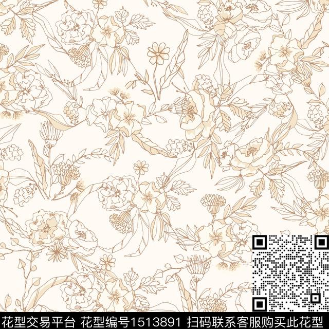 大牌风小清新手绘数码印花华亿平台下载（图片编号: 1513891） - 瓦栏（Walan）