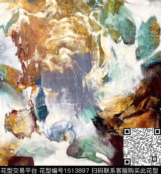 艺术衬衫印花抽象手绘数码印花华亿平台下载（图片编号: 1513897） - 瓦栏（Walan）