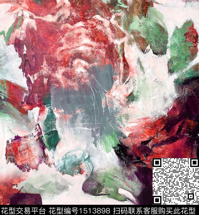 艺术衬衫印花抽象手绘数码印花华亿平台下载（图片编号: 1513898） - 瓦栏（Walan）