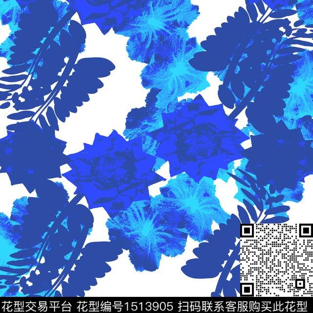 花卉抽象混合拼接数码印花华亿平台下载（图片编号: 1513905） - 瓦栏（Walan）