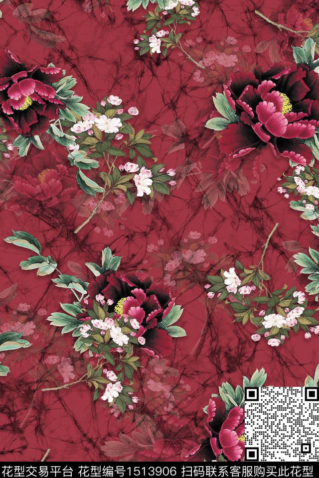 香云纱国画中老年数码印花华亿平台下载（图片编号: 1513906） - 瓦栏（Walan）