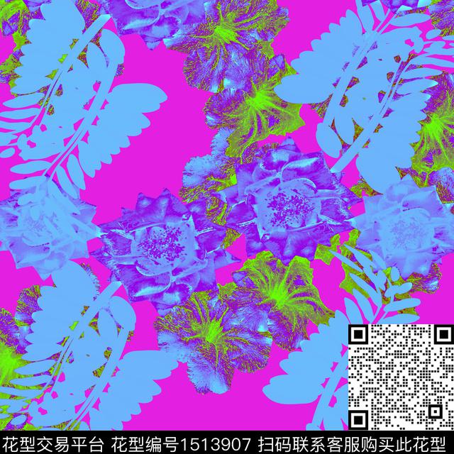 花卉抽象混合拼接数码印花华亿平台下载（图片编号: 1513907） - 瓦栏（Walan）