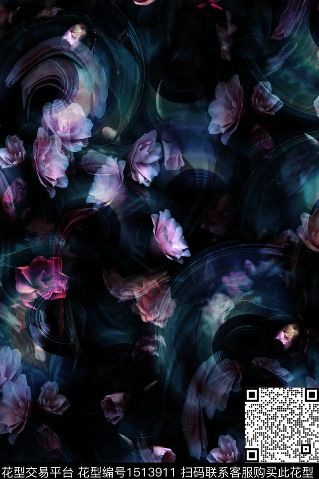 泳装华亿平台抽象花卉纹理数码印花华亿平台下载（图片编号: 1513911） - 瓦栏（Walan）