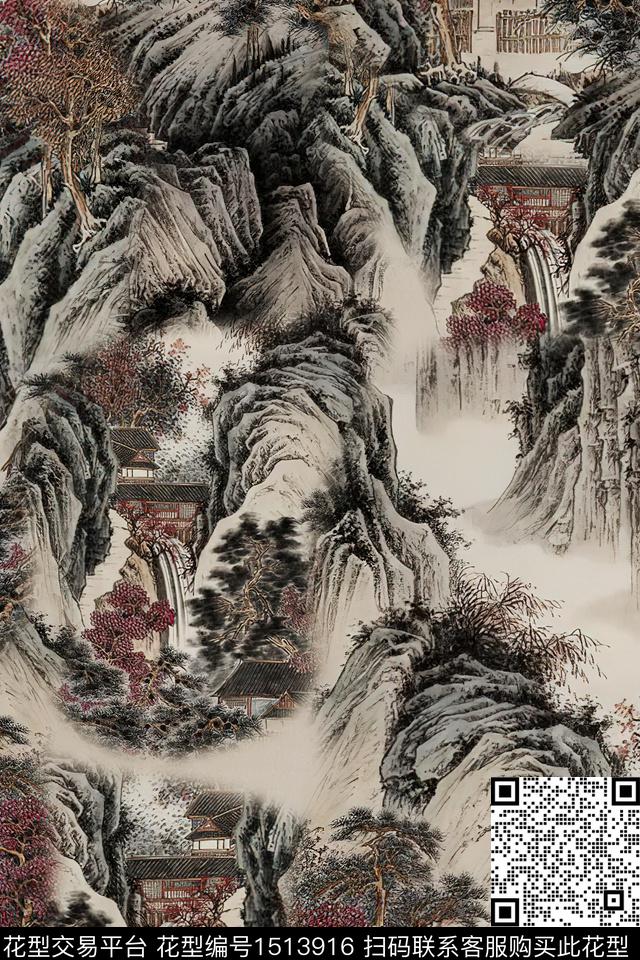 香云纱国画中老年数码印花华亿平台下载（图片编号: 1513916） - 瓦栏（Walan）