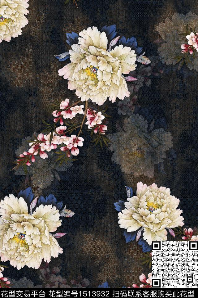 香云纱中老年组合花卉数码印花华亿平台下载（图片编号: 1513932） - 瓦栏（Walan）