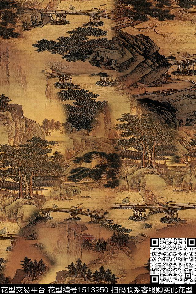 香云纱国画中老年数码印花华亿平台下载（图片编号: 1513950） - 瓦栏（Walan）