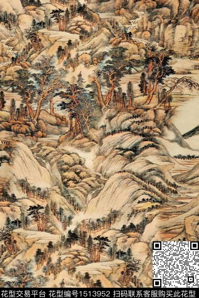 香云纱国画中老年数码印花华亿平台下载（图片编号: 1513952） - 瓦栏（Walan）