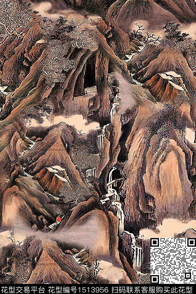 香云纱国画中老年数码印花华亿平台下载（图片编号: 1513956） - 瓦栏（Walan）