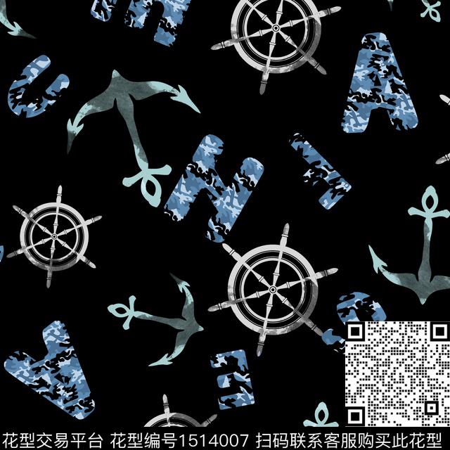 字母航海几何数码印花华亿平台下载（图片编号: 1514007） - 瓦栏（Walan）