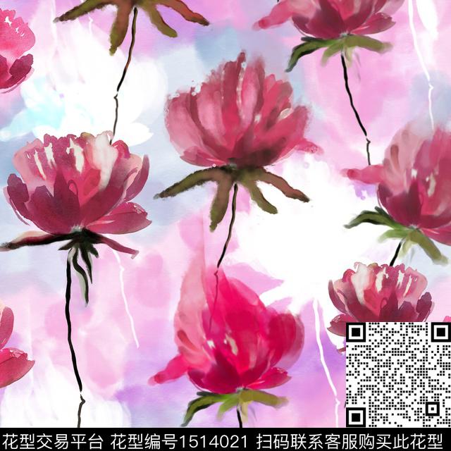 水彩花卉大牌风数码印花华亿平台下载（图片编号: 1514021） - 瓦栏（Walan）