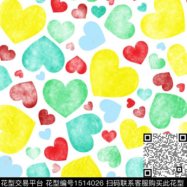 水彩爱心几何数码印花华亿平台下载（图片编号: 1514026） - 瓦栏（Walan）
