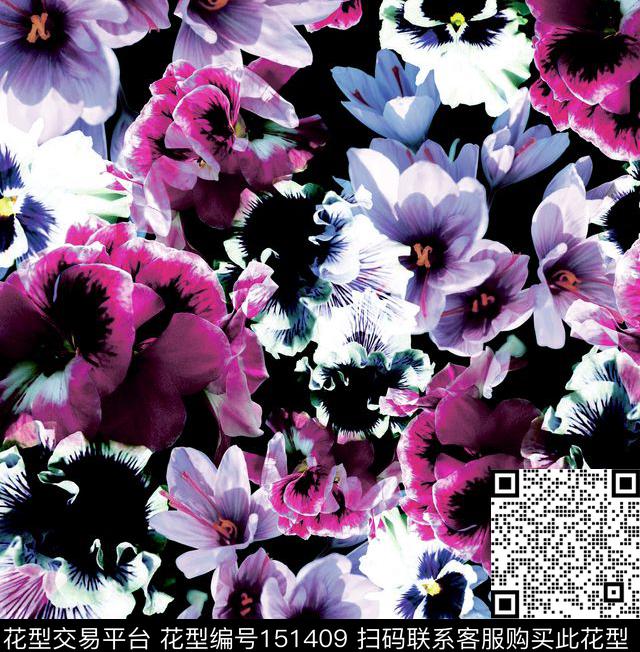 花朵数码印花华亿平台下载（图片编号: 151409） - 瓦栏（Walan）