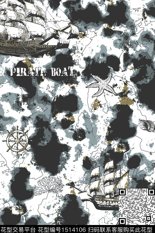 帆船字母航海传统印花华亿平台下载（图片编号: 1514106） - 瓦栏（Walan）