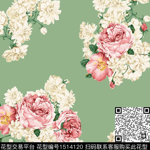 方巾简约清爽底花卉数码印花华亿平台下载（图片编号: 1514120） - 瓦栏（Walan）