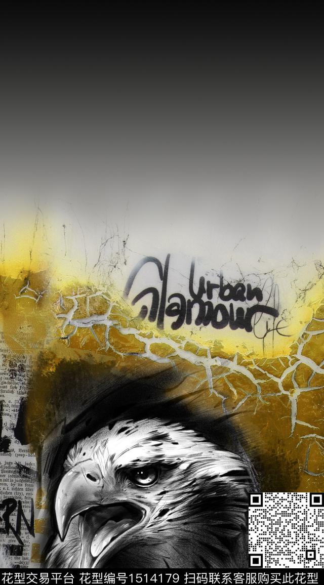 涂鸦渐变老鹰数码印花华亿平台下载（图片编号: 1514179） - 瓦栏（Walan）