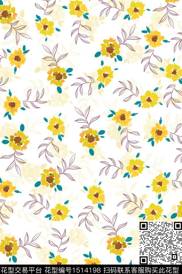 花卉大牌风小清新数码印花华亿平台下载（图片编号: 1514198） - 瓦栏（Walan）