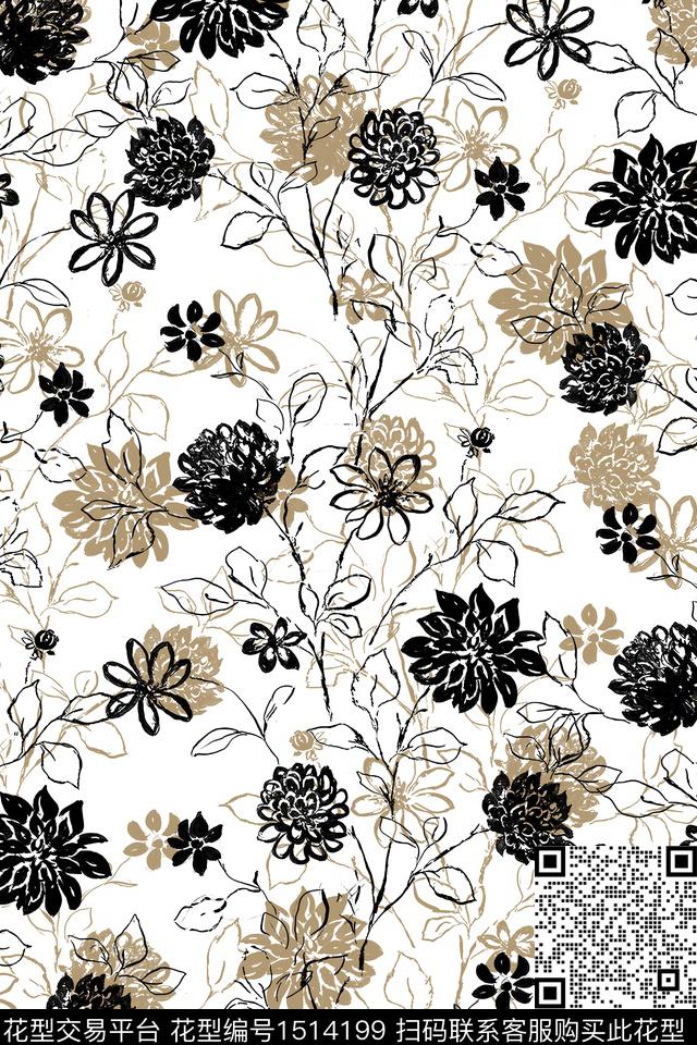 花卉大牌风小清新数码印花华亿平台下载（图片编号: 1514199） - 瓦栏（Walan）